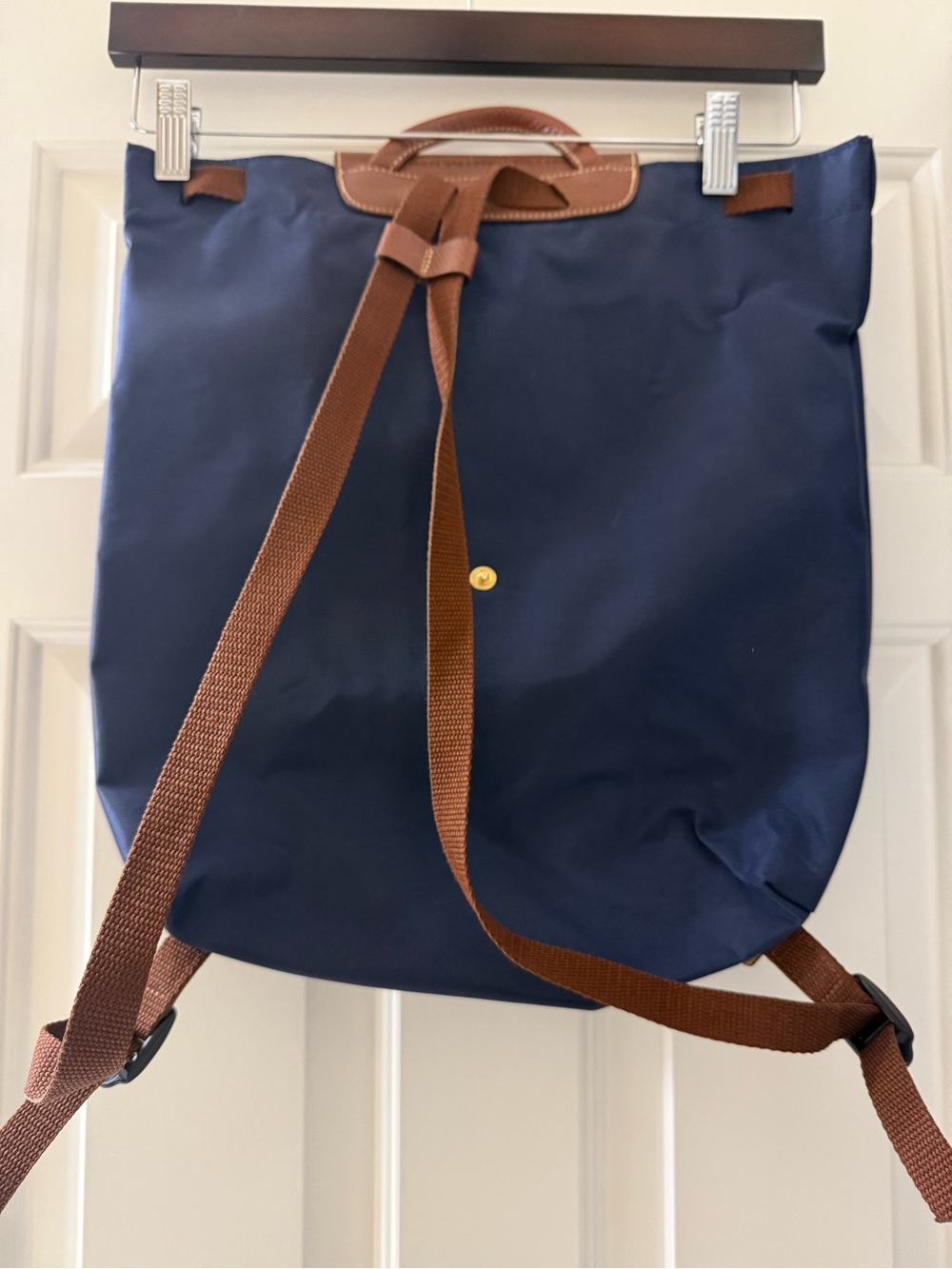 Longchamp navy and brown Le Pliage Backpack - Picture 3 of 3
